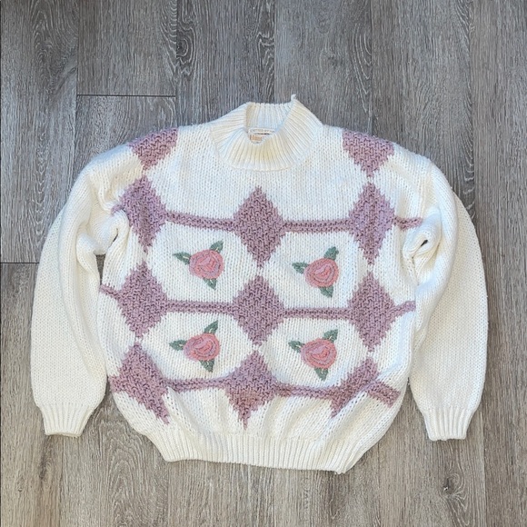 Huntington Ridge Sweaters - Huntington ridge vintage Floral Patterned Sweater - Cream and Pink size large